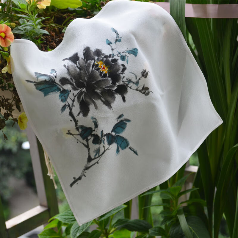 新品手绢女中国画手绘双绉手帕复古风手绢女士随身意境梅花