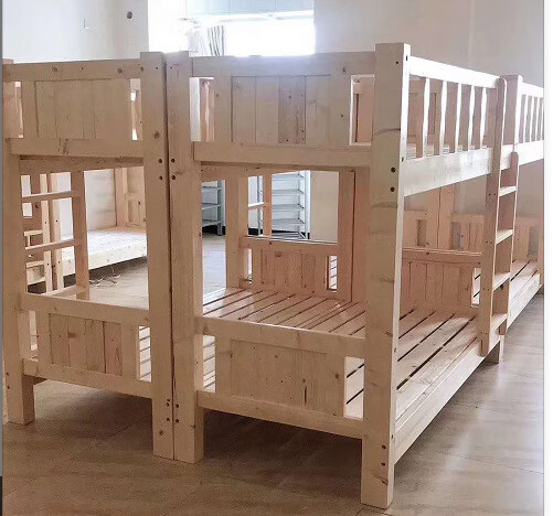 出租屋床实木双层上下床学校宿舍松木高低可拆卸员工双层上下铺木床