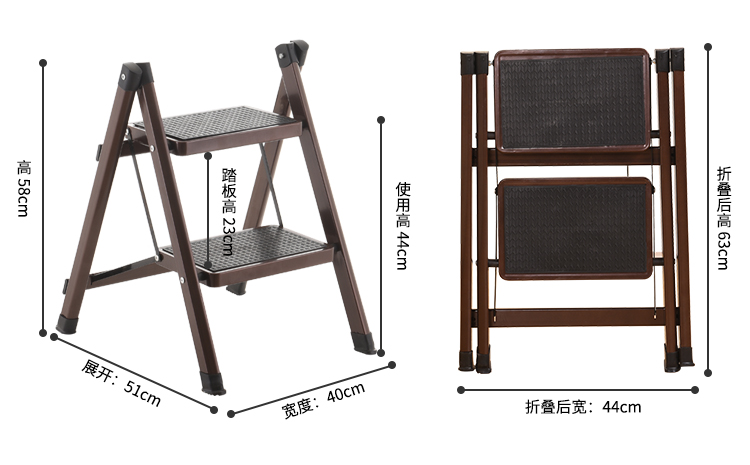 DIYOOCO梯子 家用折叠梯凳 简易步梯增高梯子折叠家用人字梯二步梯凳两步梯二步踏梯防滑梯架子 桔红色A14