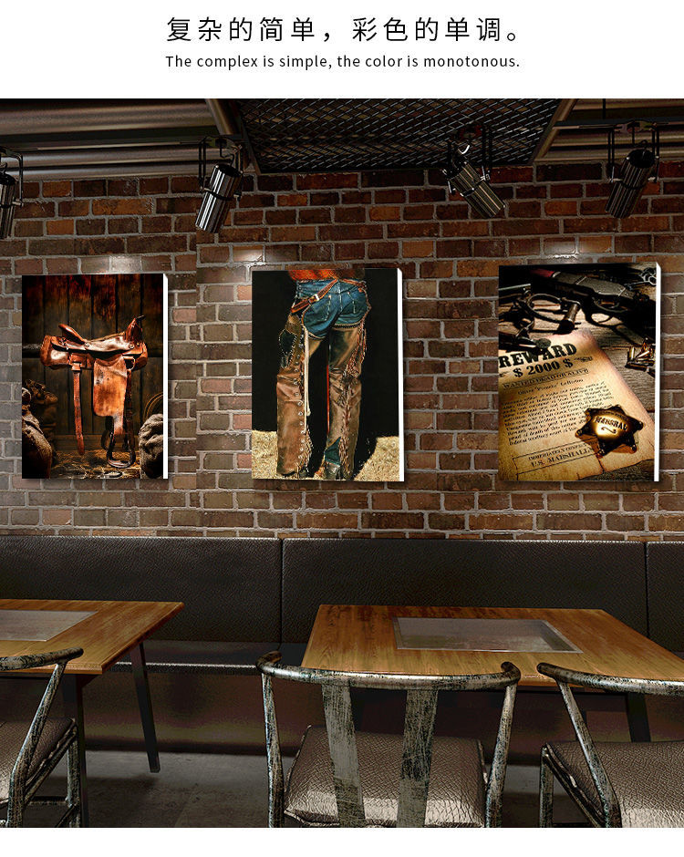 柏美莎西部牛仔复古美式寝室装饰画防水工业酒吧挂画宿舍卧室墙壁画gz