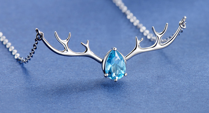 彩金吊坠一鹿有你套链生日纪念日礼物送女友送老婆18k一路有你蓝色托