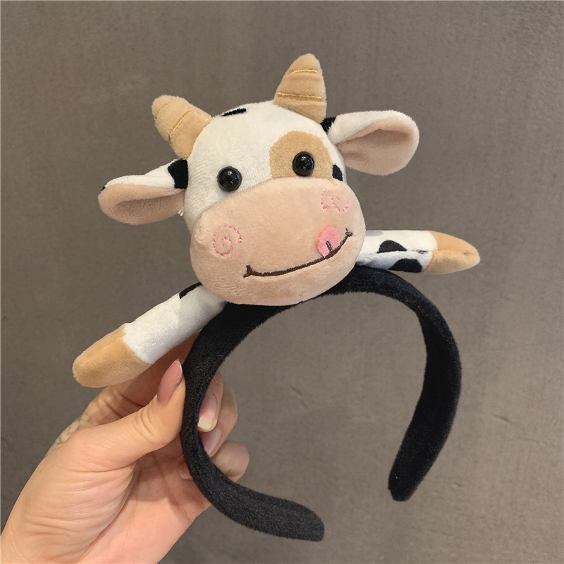 奶牛发箍防滑压发牛角造型发卡外出表演节日头饰 卡其色-卖萌奶牛发箍