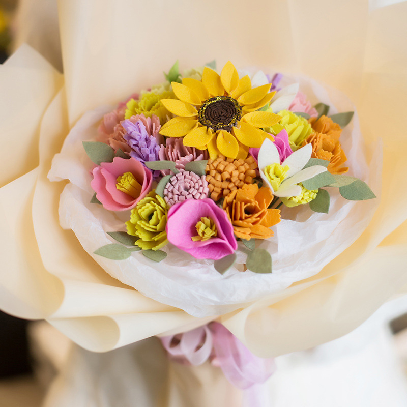 太阳花向日葵花束不织布手工diy材料包自制布艺手捧花教师节礼物
