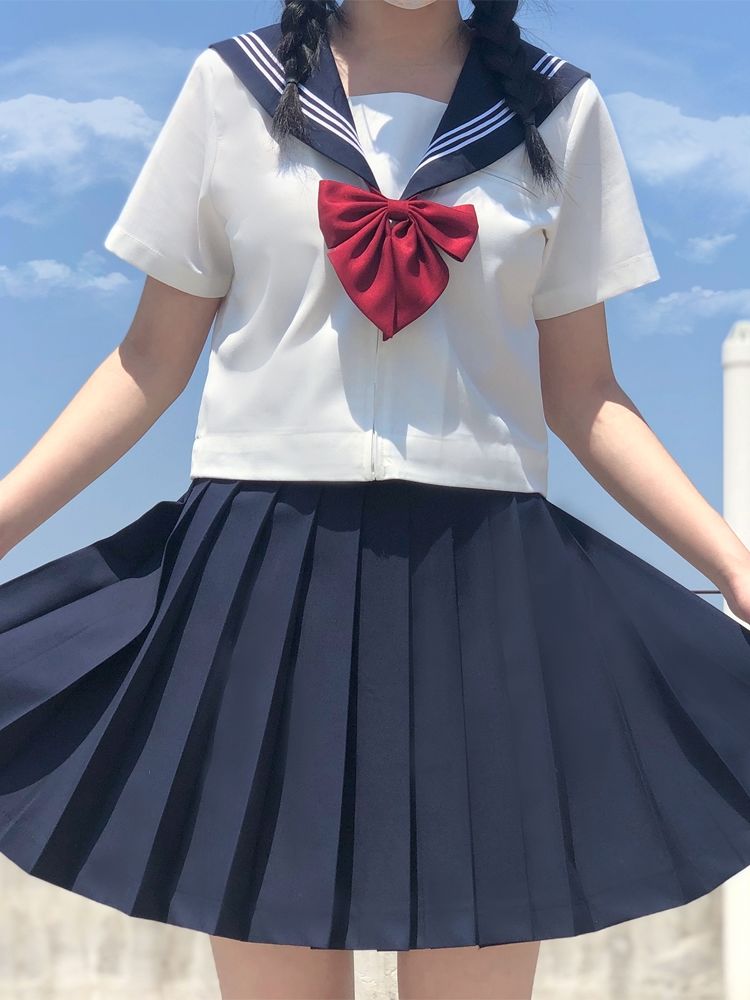 圣洛锋 日系水手服白三本jk裙学生长短袖学院风校服套装基础款 白三本
