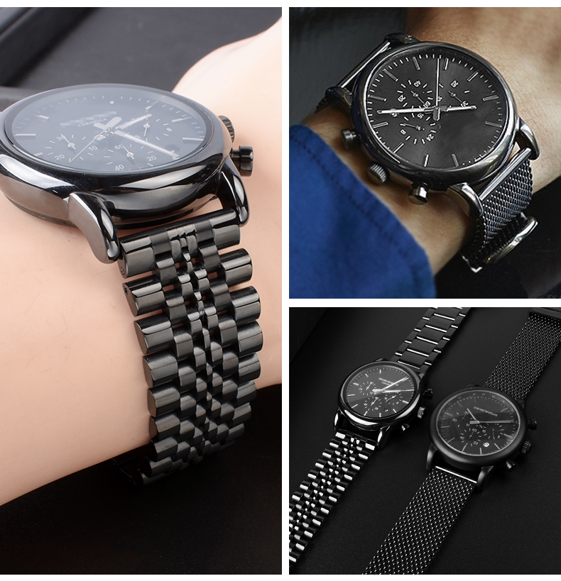 适配阿玛尼黑武士ar60012 60008 1982/飞亚达摄影师男 手表带钢带