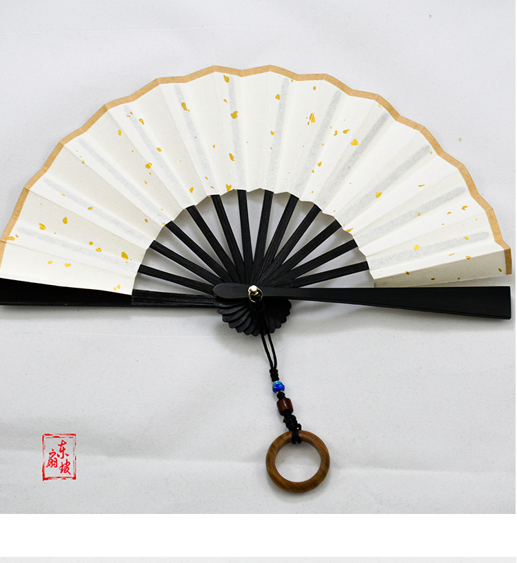 迷你小折扇46寸手工水磨玉竹梅妃黑平板宣纸儿童便携文玩小扇子配黑色