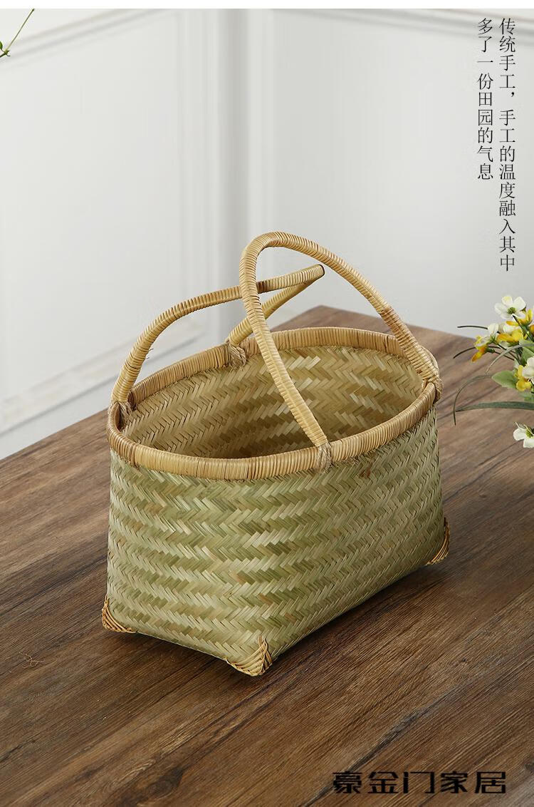 高档手编竹篮纯竹编制品老式手提竹篮子菜篮子购物篮家用收纳筐水果篮