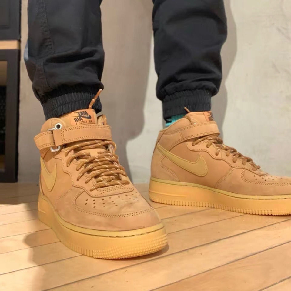 1af1小麦色中帮空军一号休闲板鞋cj9178200小麦色36