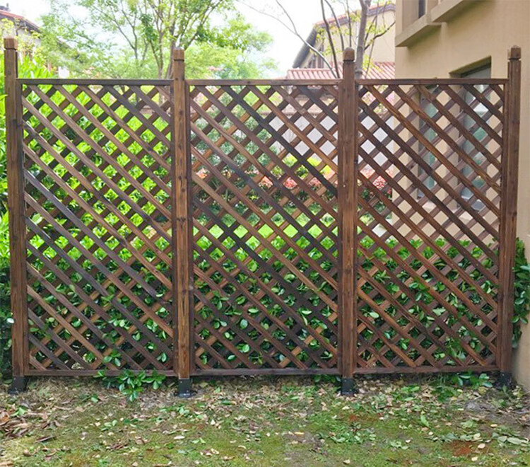 纳邦碳化木网格小花园防腐木栅栏围栏护栏花园篱笆网木柱固定插地铁脚