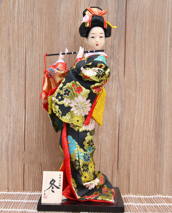 曲美思日本艺伎人偶12寸人形手工绢人和服娃娃木偶工艺品日料店装饰