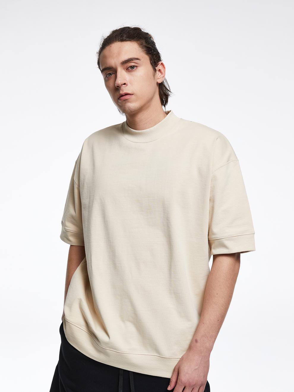 kon夏季新款重磅新疆棉高领落肩t恤纯色国潮短袖时尚青年男女通穿