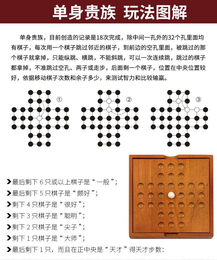 猫乐鱼孔明棋 单人棋单人智力棋身贵族棋孔明棋飞行棋跳棋五子多功能