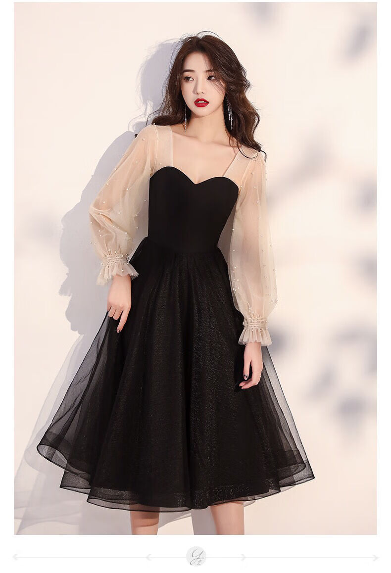 晚会礼服黑色晚礼服女宴会气质成人礼艺考衣服声乐独唱