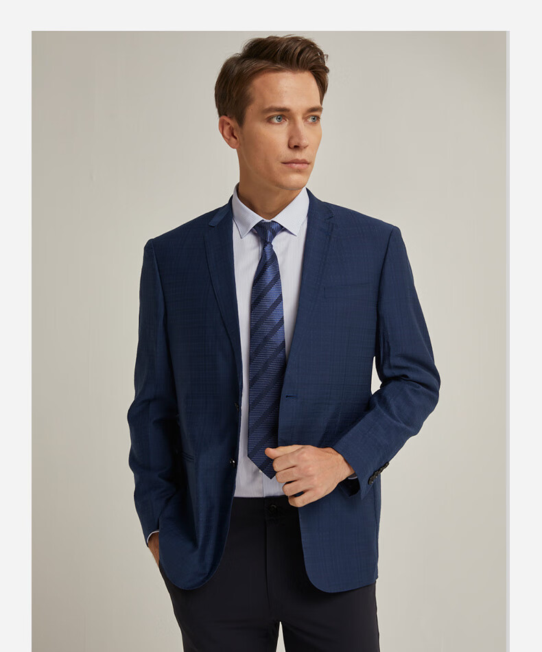 梦特娇21春季新款男士商务休闲西服 时尚混纺格纹纯色单西外套 男 b1