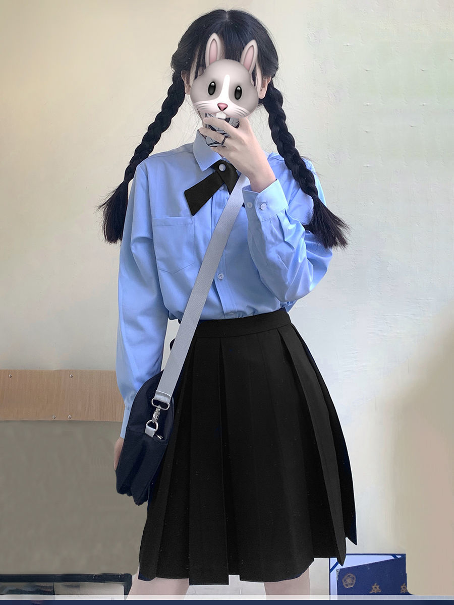 2022新款蓝色jk制服衬衫基础款女学生短袖衬衣日系学院风百搭上衣