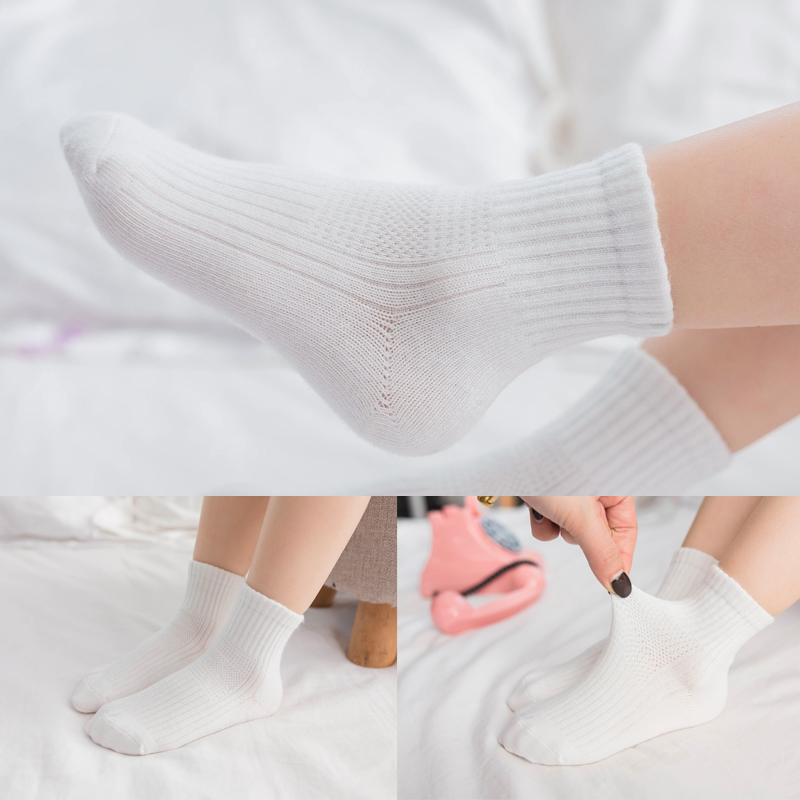 白袜儿童袜子春秋夏季学生男童女童中筒短筒运动纯白色小白袜薄款 5双