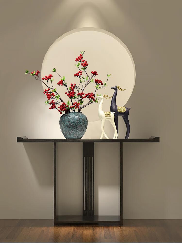 陶瓷复古禅意花瓶摆件新中式景德镇客厅插仿真干花玄关桌装饰摆设