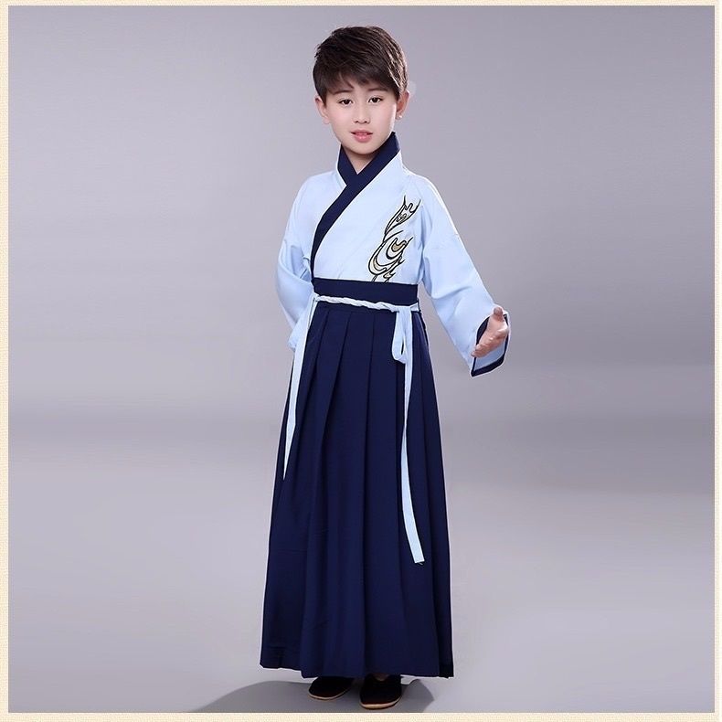 男童汉服中国风宝宝春夏古装儿童古代国学服装男孩三字经演出服红色