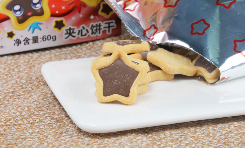 格力高星奇夹心饼干巧克力味零食蛋糕甜品装饰五角星摆件插牌整箱