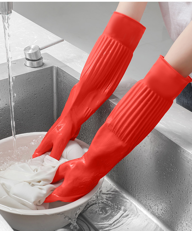 鹿凌青巧姨加绒洗碗手套厨房家用家务加长保暖冬季橡乳胶皮手套加厚