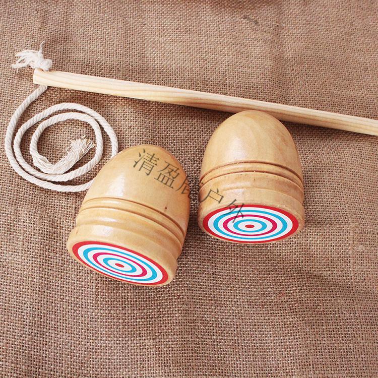 陀螺鞭绳 学生儿童玩具健身陀螺冰尜老牛实木槐木 小号陀螺两个装
