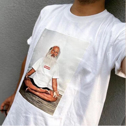 潮牌supreme联名同款高版本 21fw tee 白胡子老头冥想人物照片短袖
