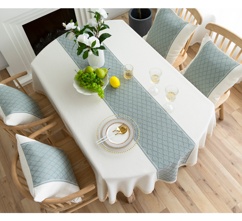 长椭圆桌布布艺北欧椭圆形餐桌布棉麻轻奢风感法式可折叠缩桌米白色