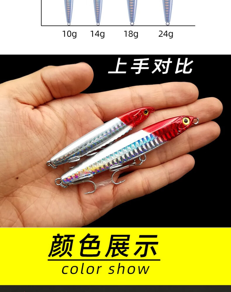 路亚饵沉水铅笔10g14g远投假饵血槽三本钩银鱼14ga款沉水铅笔