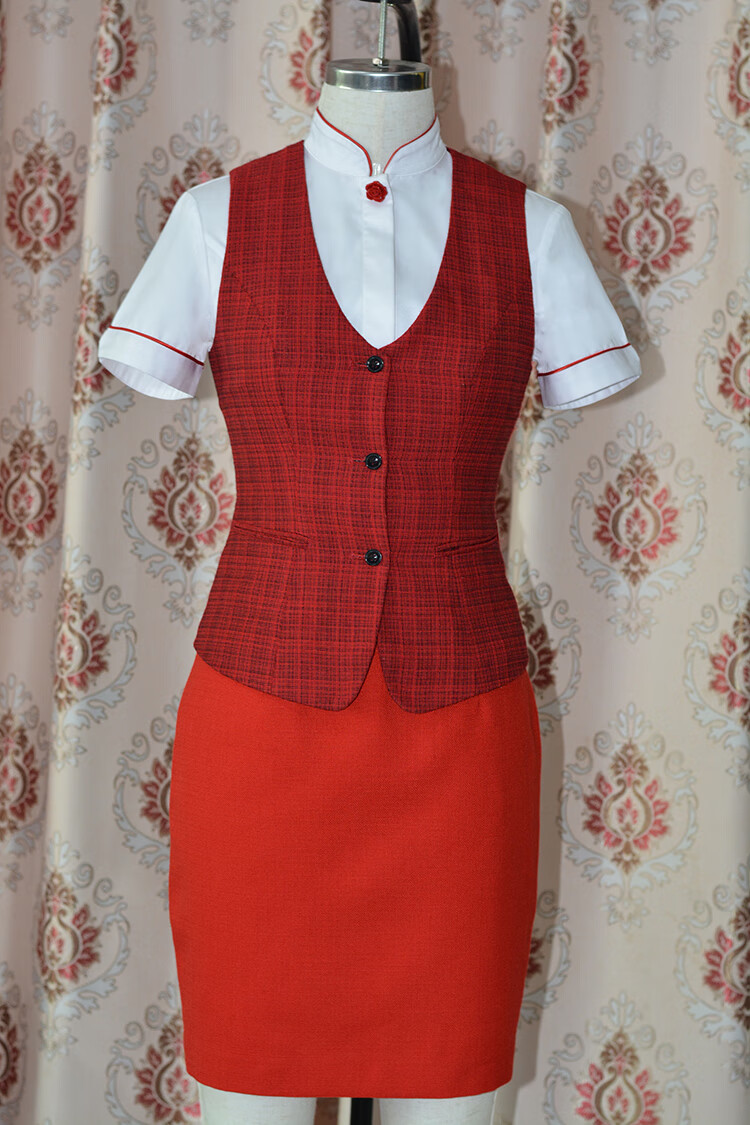 中信银行行服工服女装马甲职业装修身工作服挂子3扣红色制服女马夹