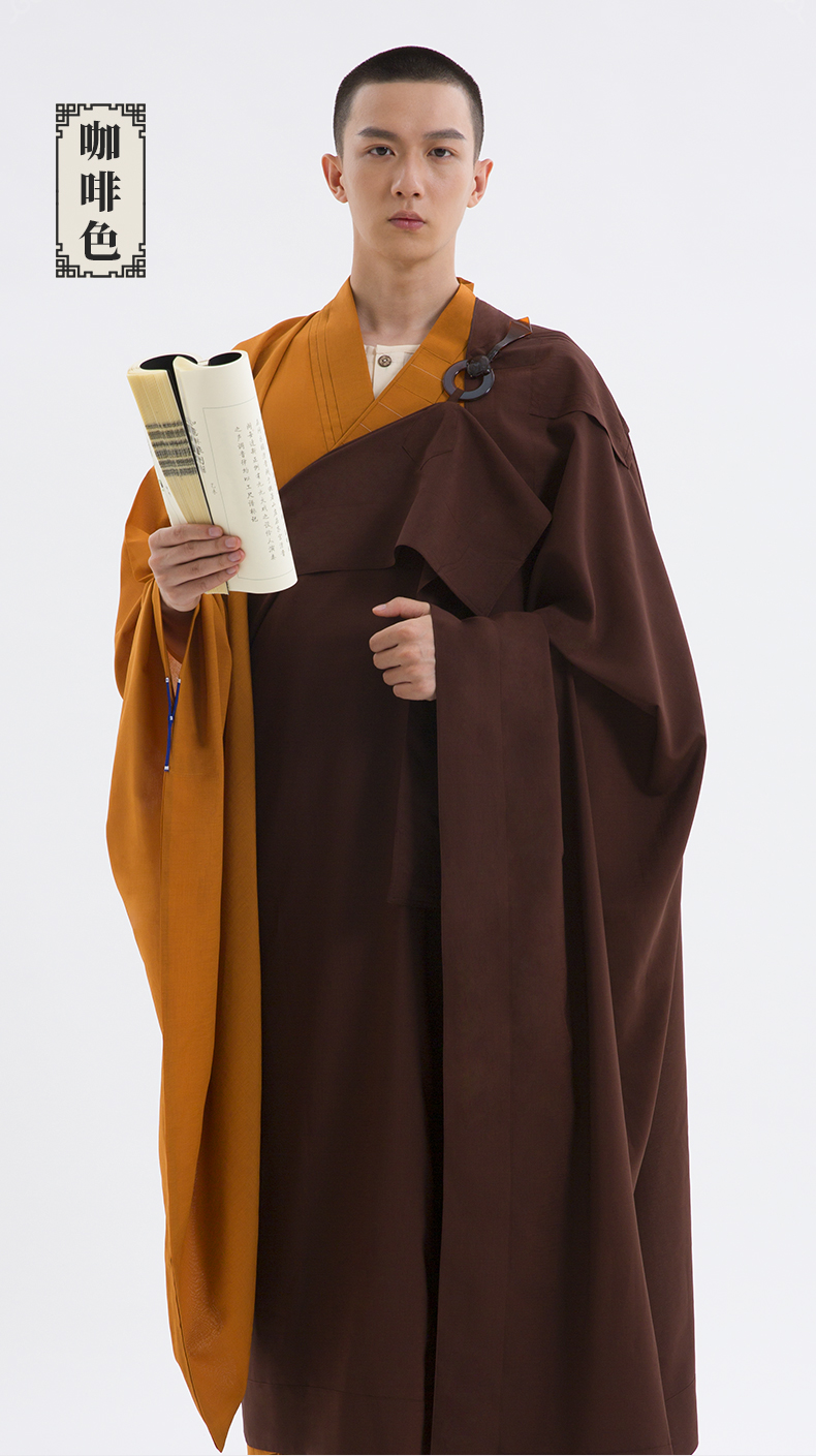 僧服春秋新款 五戒缦衣咖啡色木兰色男女款居士缦衣佛教麻海青曼衣