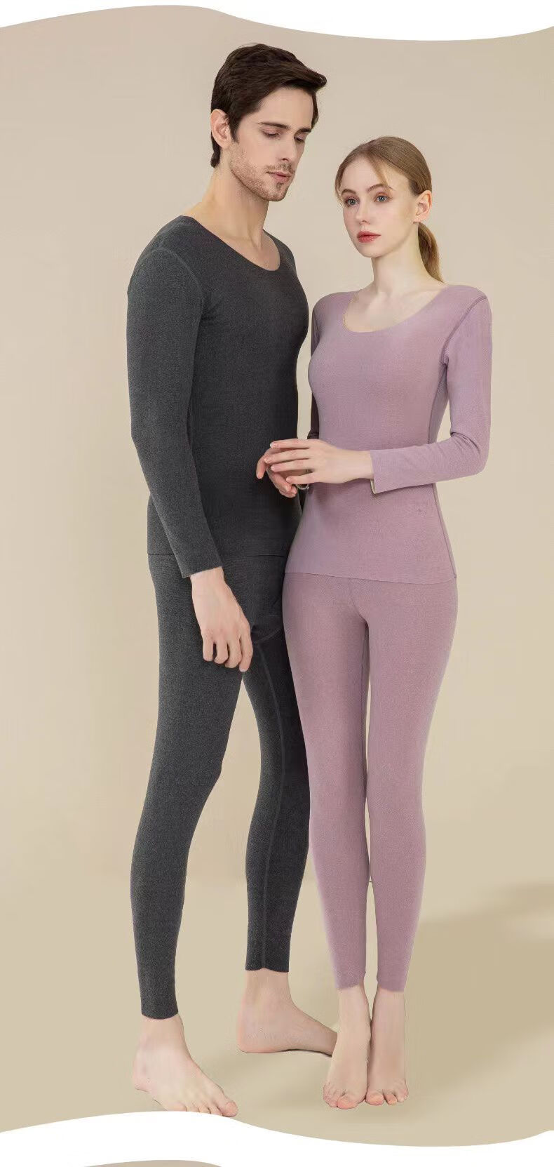 防寒男女无痕自发热情侣秋衣秋裤套装 【ab面双层德绒发热】男款-黑色