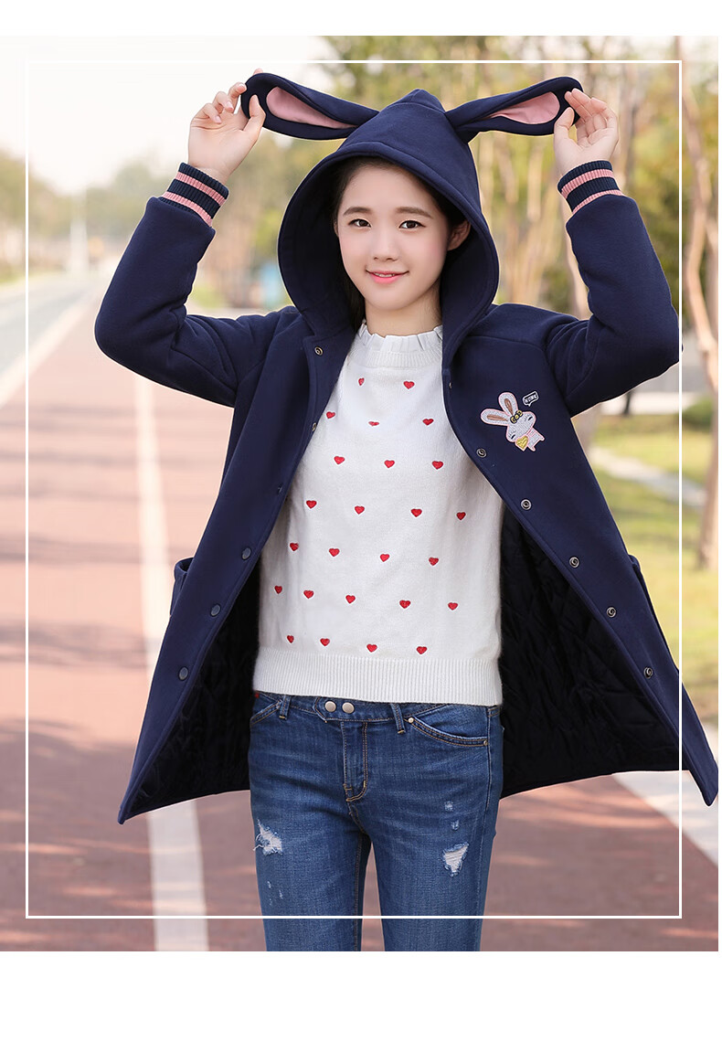 少女冬装17岁以下少女冬装加厚外套2018新款韩版学院风初中学生中长款