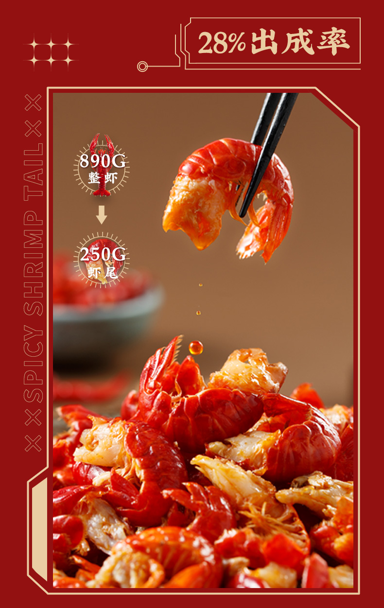 信良记麻辣小龙虾尾750g年货海鲜虾类250g*3盒,33-39只/盒 麻辣虾尾
