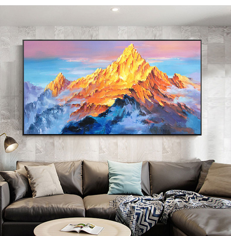 nessa 手绘油画日照金山风景横幅客厅沙发背景墙装饰画现代餐厅挂画