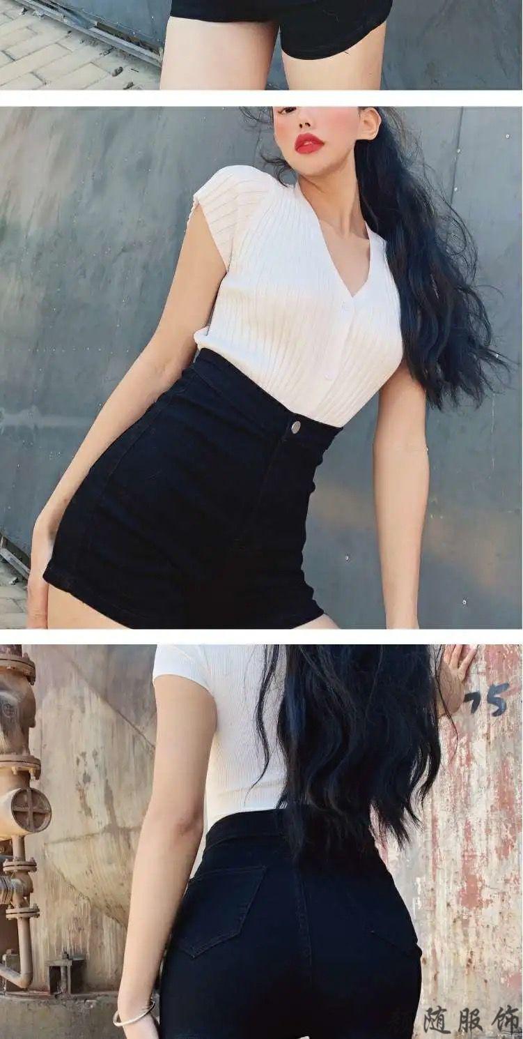 超短裤牛仔短裤女夏季韩版弹力包臀显瘦性感浅色百搭紧身热裤子蓝色xs