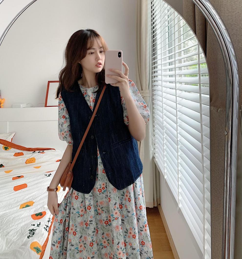 唐菓蜜 连衣裙女2021夏季时尚流行简约温柔遮肉碎花裙套装复古文艺风