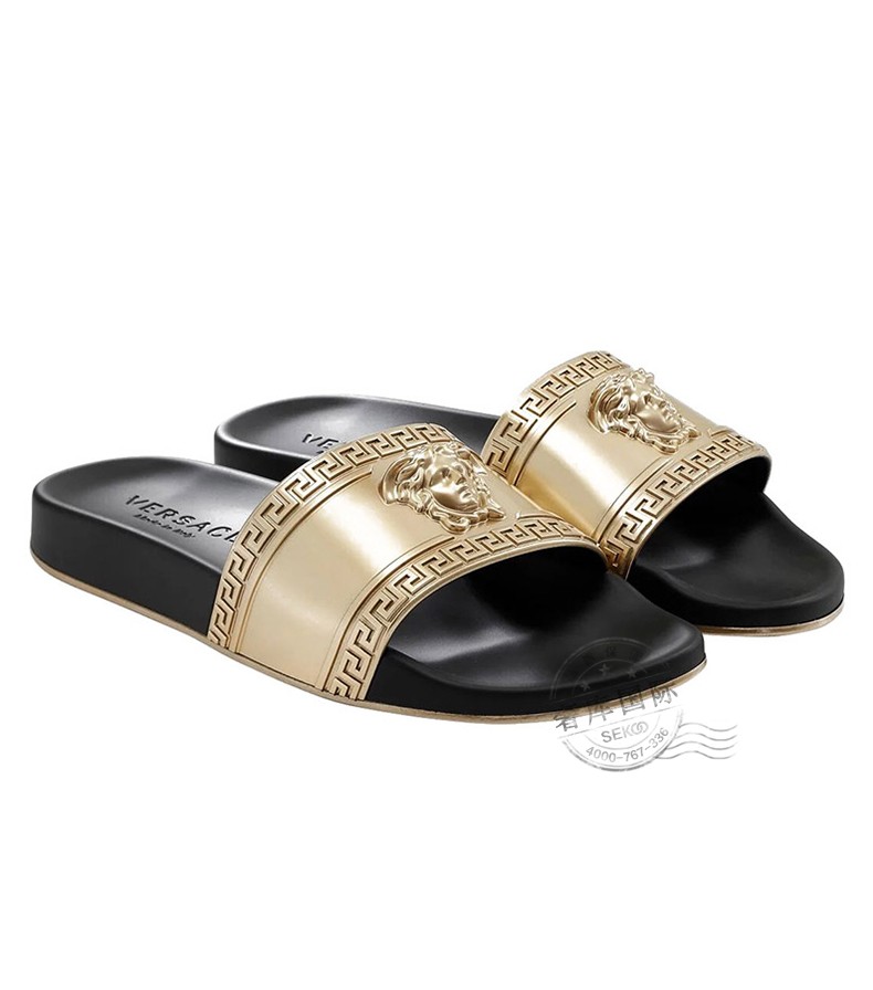 versace范思哲男鞋美杜莎头像一字平底拖鞋dsu5883 golg d914 金色 39