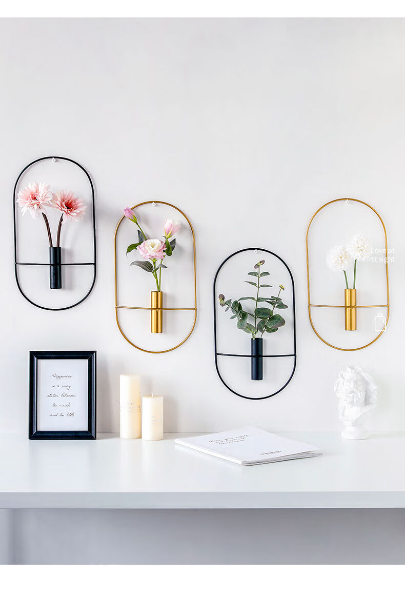 水棋盛现代简约壁挂金属插花花器墙壁装饰挂件背景墙上