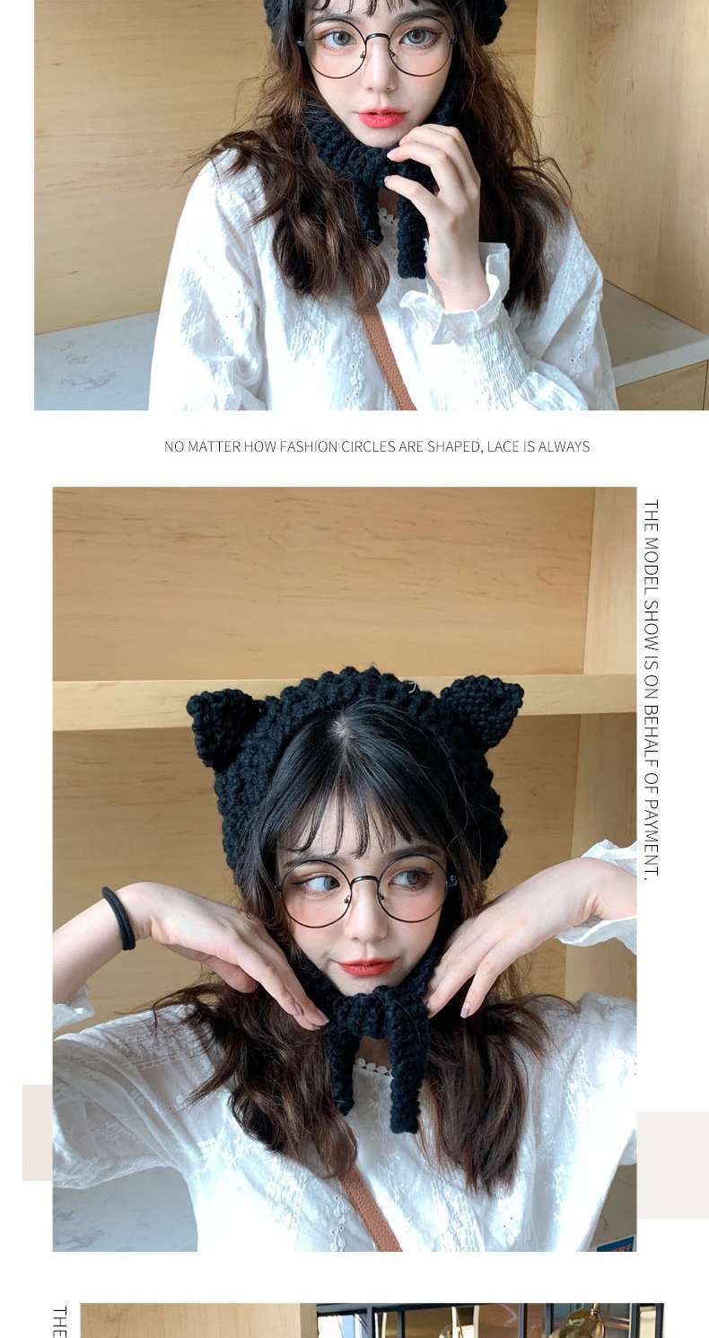 熹卡龙新品针织耳罩猫耳朵针织毛线帽女秋冬天甜美可爱韩版头饰冬季