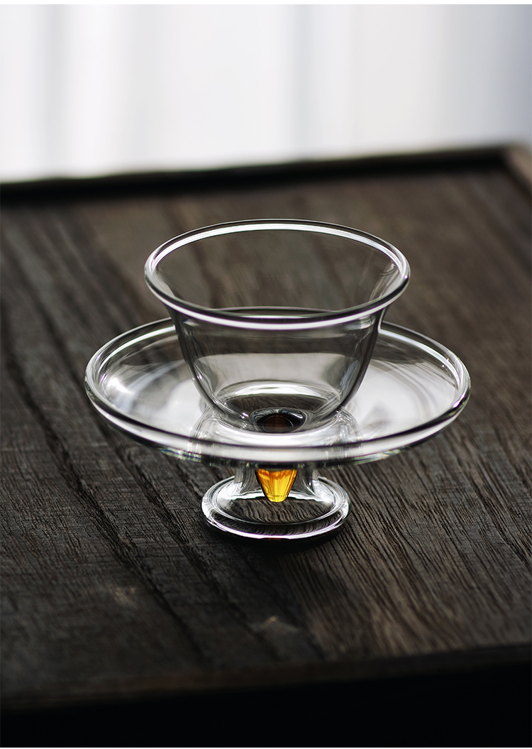 玻璃茶杯个人专用高端仿宋功夫茶品茗杯茶盏主人杯单只带杯托8118仿宋