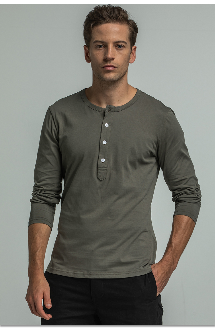 jacksonlee轻奢侈品牌国际亨利衫男长袖t恤亨利领男士男装欧美硬汉