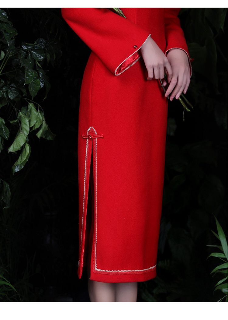 槿爷醉红色毛呢旗袍新款过年服女加厚中国风女装中式新娘服敬酒服中国