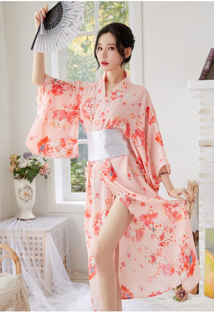 姿秀可日式睡衣女内衣和服套超长款大胸大长裙粉长款和服均码