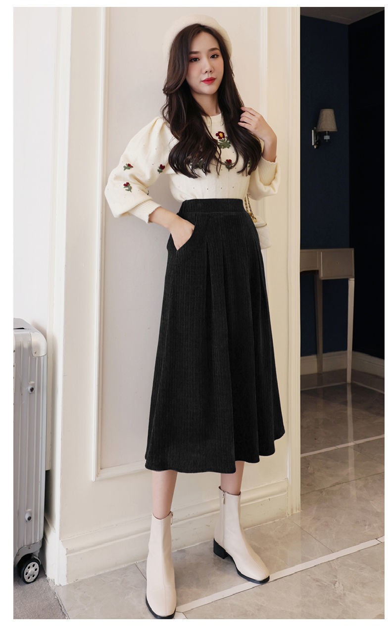 60半身裙女秋冬雪尼尔中长款大摆伞裙女高腰半身裙显瘦遮胯a字裙