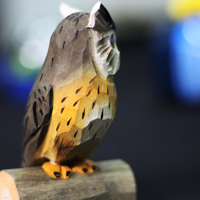 2022新款猫头鹰木雕鹿妖商店树桩猫头鹰木雕摆件手工木雕猫头鹰木雕