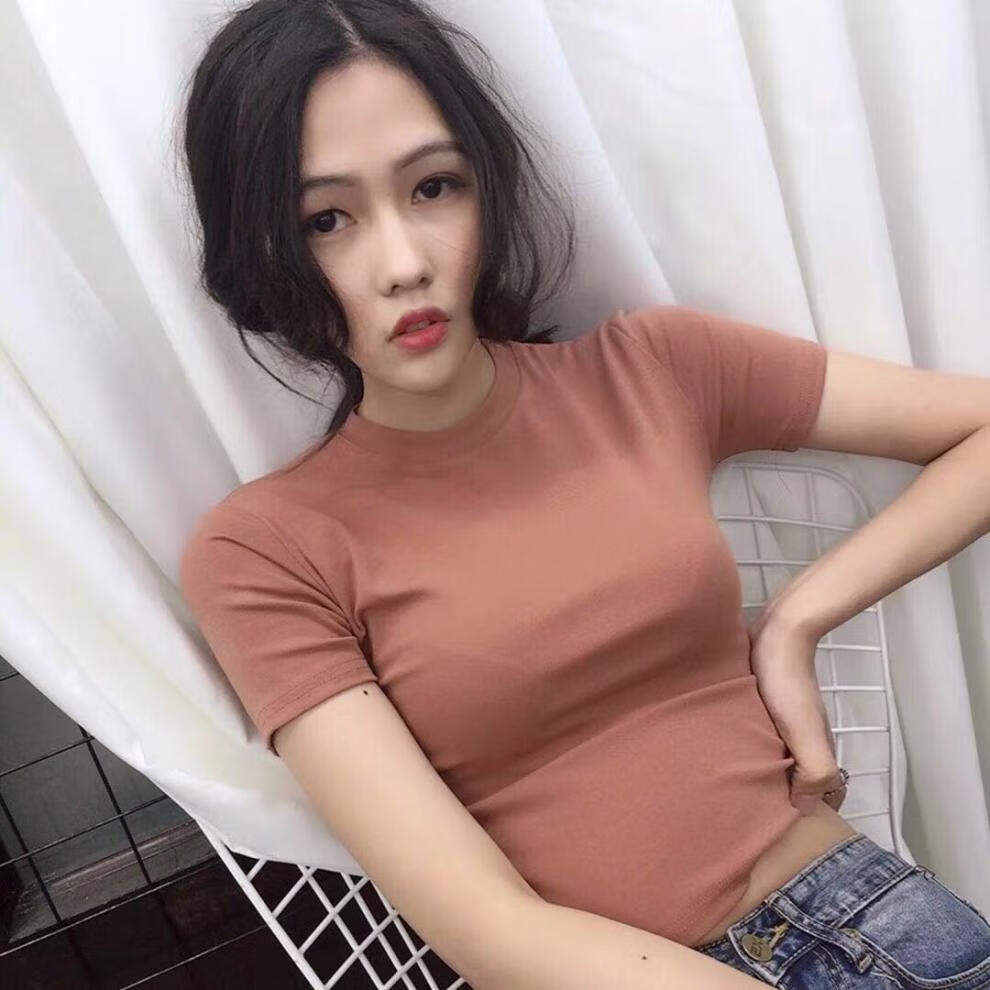 2021新款短袖t恤女棉高腰短装多色学生紧身打底衫蓝色2xl119130斤