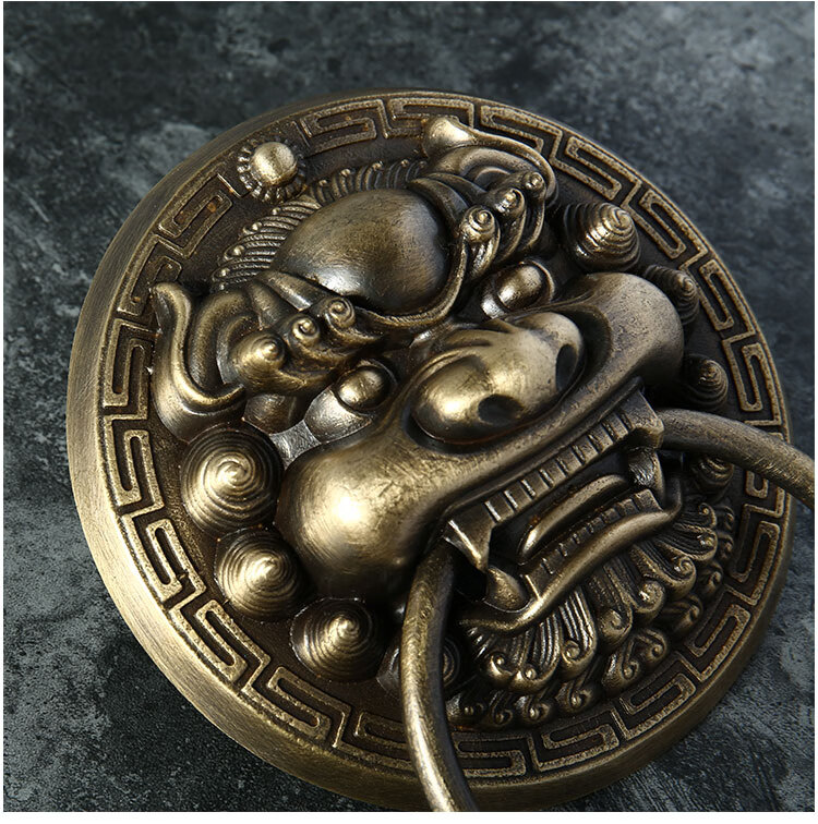 思科得 兽头拉手纯铜仿古大门老式木门狮子头拉环门环虎头中式麒麟铜