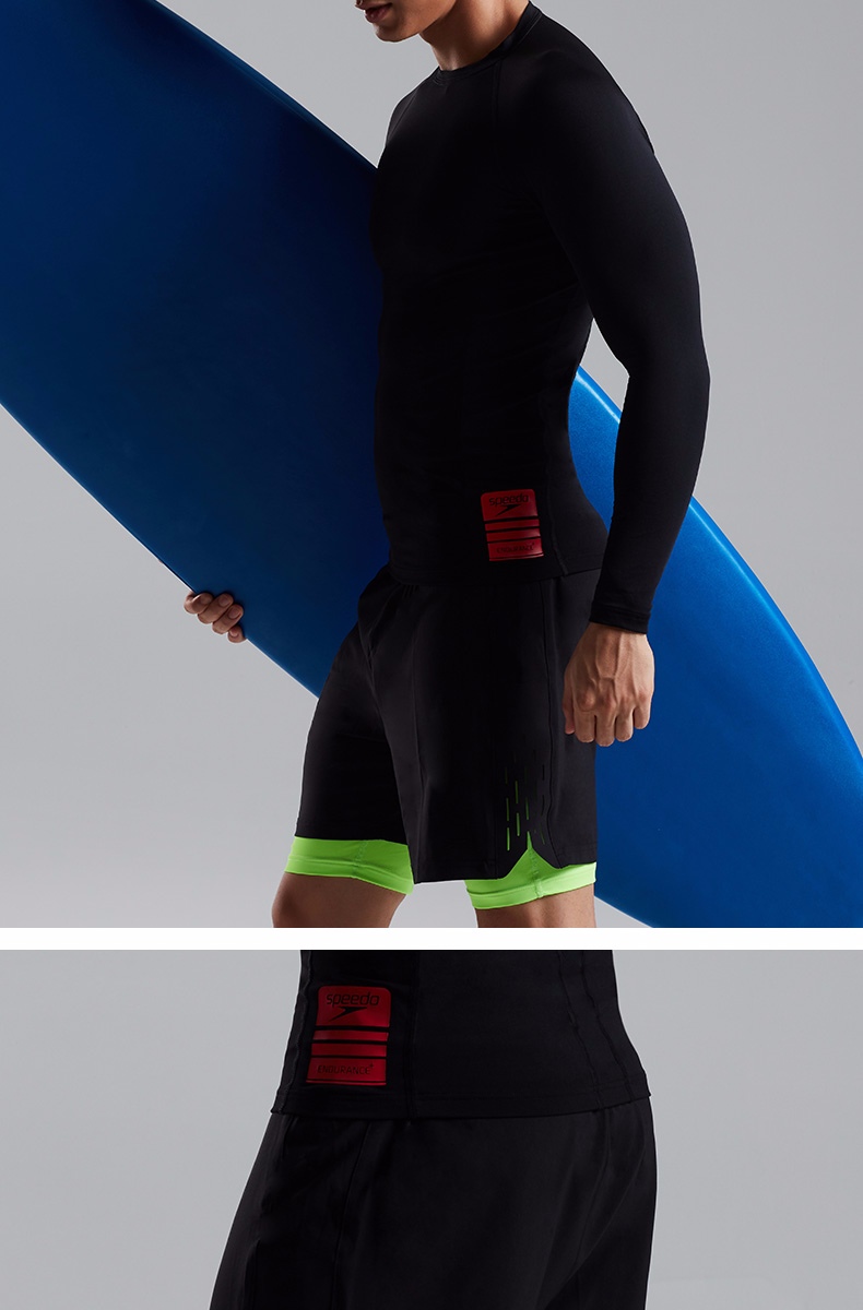 speedo/速比涛 男子 2合1两用沙滩裤 泳裤 黑/绿色 xl