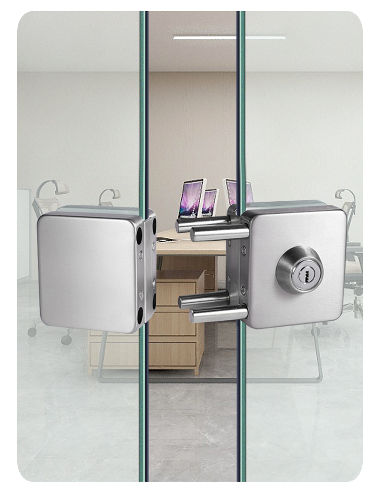 玻璃门门锁免开孔双开双门单门u型移门锁无框玻璃推拉办公室门锁 插销