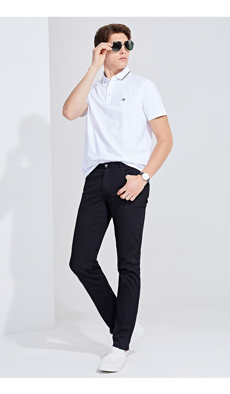 鄂尔多斯emz春夏长绒棉商务休闲polo衫男士撞色领边翻领短袖舒适t恤兰